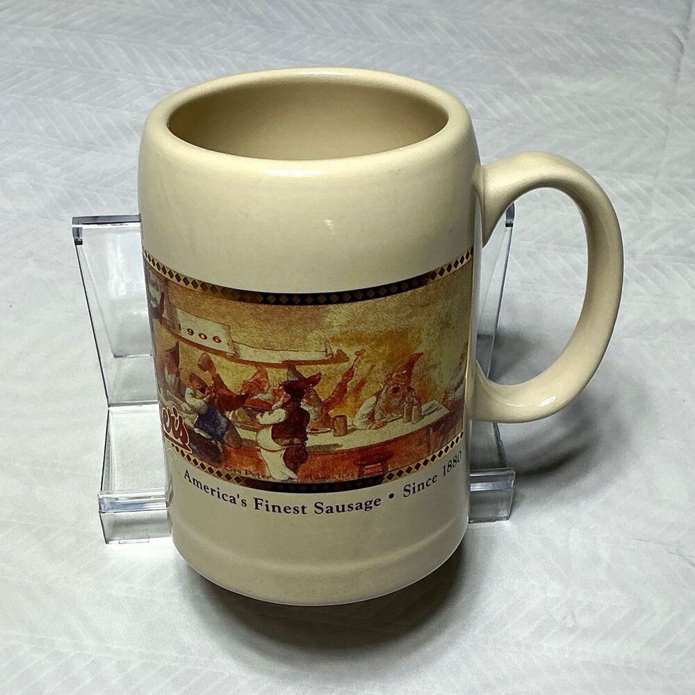M. Ware Usinger’s Decorated China Beer Mug Stein Beige Pictorial 15 fl oz